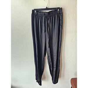 Black Elastic-Waist Jogger Pants Medium Polyester-Spandex Blend